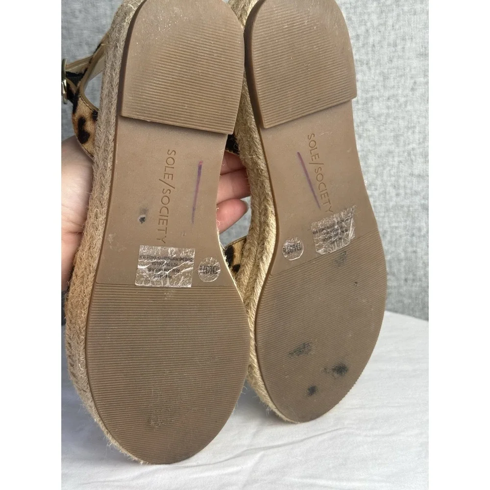 Sole Society‎ Sandals Espadrilles Platform Leopard Print Brown Cow Hair Size 7M